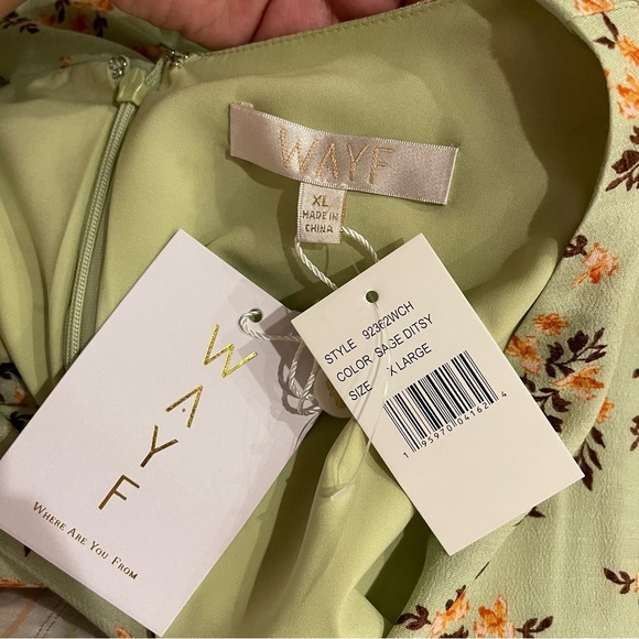 WAYF Rosalind Ditzy Floral Tie Front Midi Dress Women’s XL Green Coquette Brunch - Picture 5 of 10